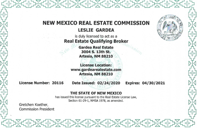 Real Estate Qualifying Broker certificate